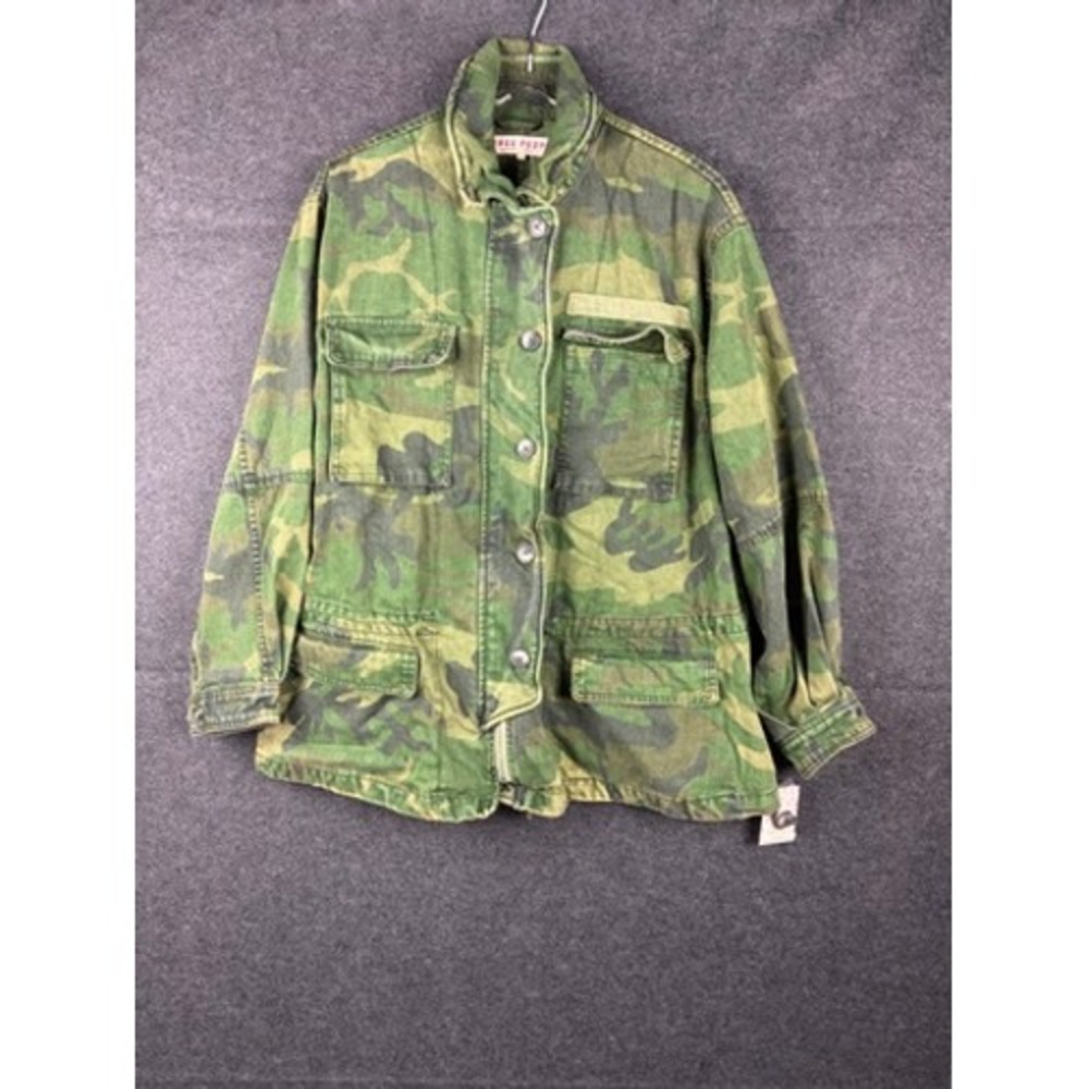 Free People Camo Military Utility Jacket Khaki Tan Womens S OB980139 NWT